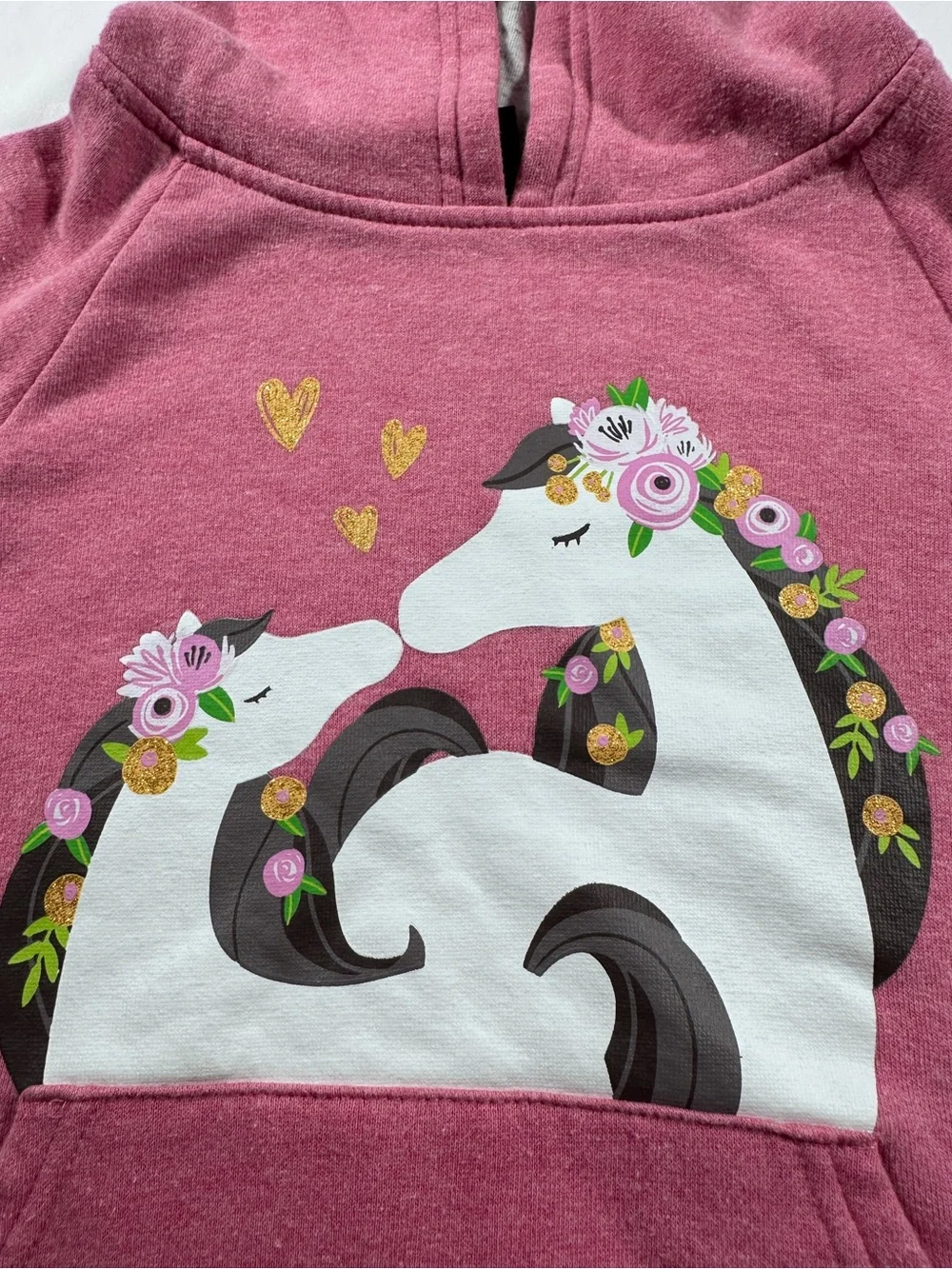 John Deere Girls Pink Floral Horse Graphic Pullover Hoodie - Size 6X